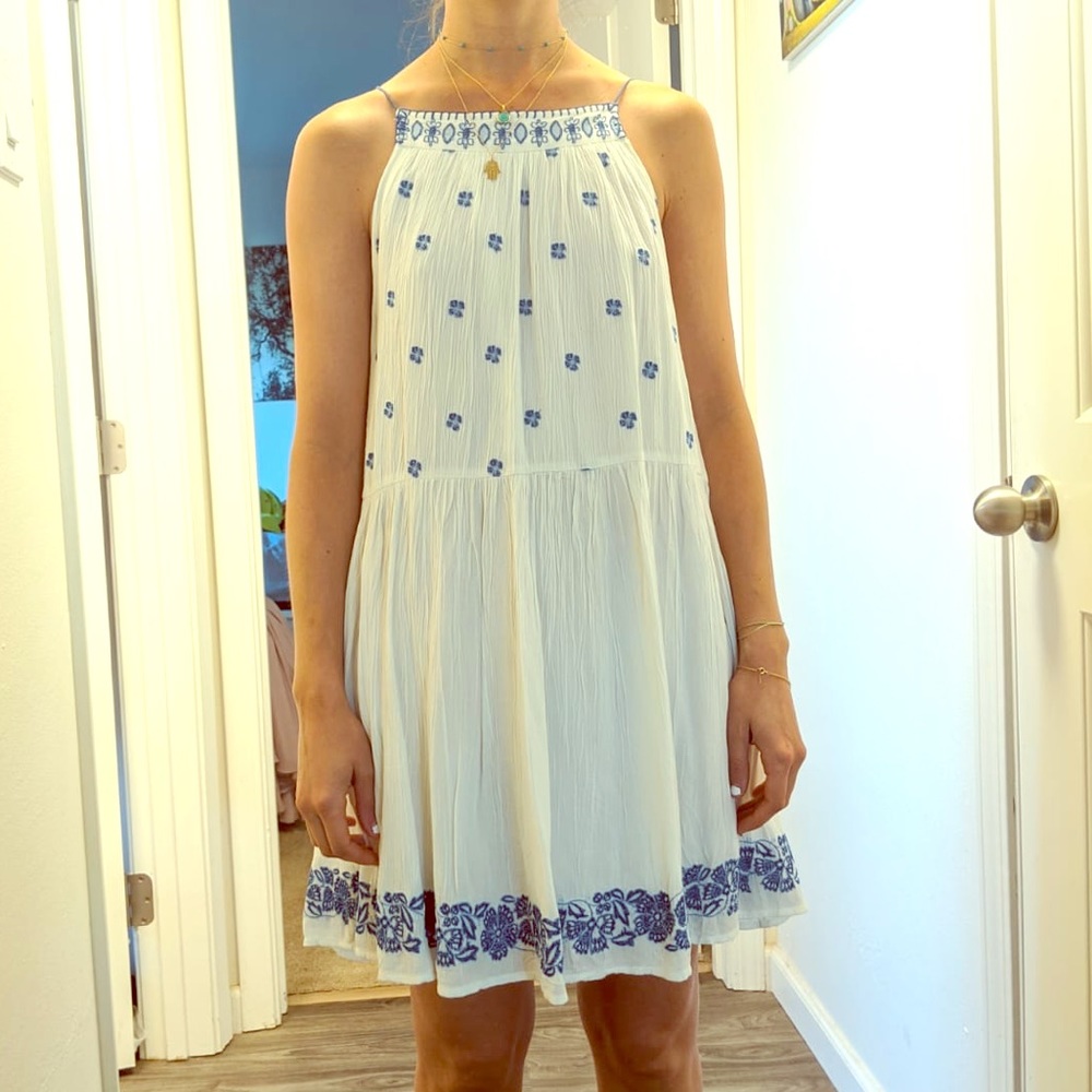 Free people White and blue embroidered dress